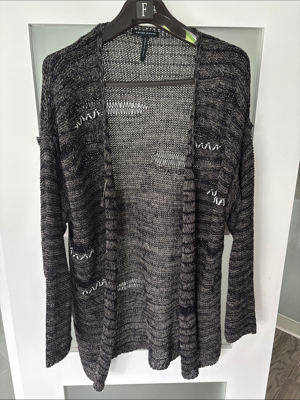Sarah Pacini Lightweight Black Marled Open-Front Cardigan, made in Italy